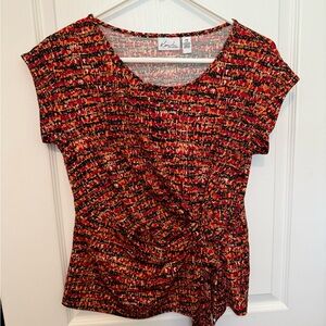 Kensie Red Abstract Print Cap-Sleeve Top and skirt